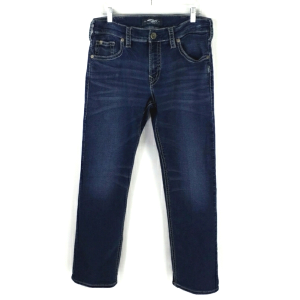 Silver Jeans Zac Dark Indigo Wash Relaxed Straight Leg Denim Jean Mens 34x31.25